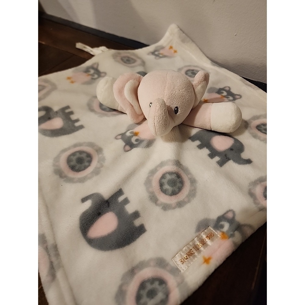 Blankets & and Beyond Pink Elephant White Gray Security Blanket Lovey Nunu Owl